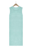 Sexy Vacation Solid Hollowed Out Slit O Neck Beach Dress Dresses