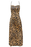 Sexy Animal Print Print Frenulum Backless V Neck One Step Skirt Dresses