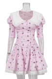 Elegant Print Flowers Frenulum Peter Pan Collar Princess Dresses