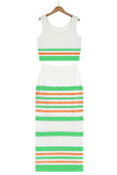 Sexy Striped Hollowed Out Weave Square Collar Sleeveless Two Pieces