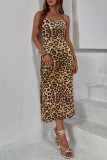 Sexy Animal Print Print Frenulum Backless V Neck One Step Skirt Dresses