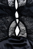 Sexy Solid Lace See-through Slit O Neck One Step Skirt Dresses