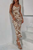 Sexy Animal Print Print Frenulum Backless V Neck One Step Skirt Dresses