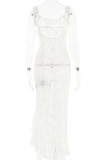 Sexy Solid See-through Backless Slit V Neck Sling Dress Dresses