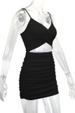 Sexy Vacation Solid Hollowed Out V Neck Wrapped Skirt Dresses