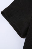 Casual Solid Buttons Slit V Neck One Step Skirt Short Sleeve Dress