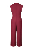Elegant Simplicity Solid Scarf Collar Regular Jumpsuits