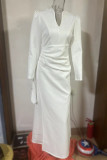 Celebrities Elegant Solid Fold V Neck Wrapped Skirt Dresses