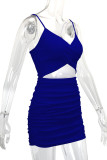 Sexy Vacation Solid Hollowed Out V Neck Wrapped Skirt Dresses