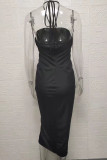 Sexy Solid Draw String Frenulum Slit Strapless Wrapped Skirt Dresses(Wear in a variety of ways)