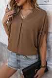 Elegant Simplicity Solid Fold V Neck Tops
