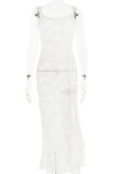 Sexy Solid See-through Backless Slit V Neck Sling Dress Dresses