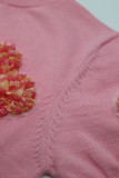 Sweet Solid Appliques Contrast O Neck Tops