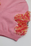 Sweet Solid Appliques Contrast O Neck Tops