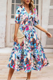 Bohemian Elegant Floral Contrast V Neck A Line Dresses