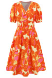 Bohemian Elegant Floral Contrast V Neck A Line Dresses