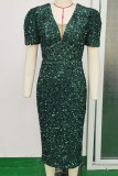 Celebrities Formal Solid Sequins Sequined V Neck Evening Dress Dresses