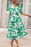 Bohemian Elegant Floral Contrast V Neck A Line Dresses