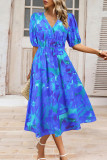 Bohemian Elegant Floral Contrast V Neck A Line Dresses