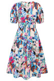 Bohemian Elegant Floral Contrast V Neck A Line Dresses