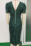 Celebrities Formal Solid Sequins Sequined V Neck Evening Dress Dresses