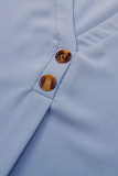 Casual Simplicity Solid Buttons Fold V Neck Tops