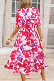 Bohemian Elegant Floral Contrast V Neck A Line Dresses