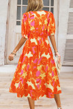 Bohemian Elegant Floral Contrast V Neck A Line Dresses