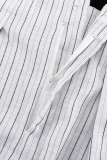 Casual British Style Striped Buttons Asymmetrical V Neck Long Sleeve Two Pieces