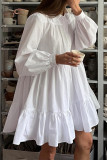 Casual Simplicity Solid Flounce Turndown Collar Shirt Dress Dresses
