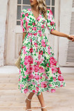 Bohemian Elegant Floral Contrast V Neck A Line Dresses