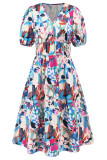 Bohemian Elegant Floral Contrast V Neck A Line Dresses