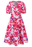 Bohemian Elegant Floral Contrast V Neck A Line Dresses