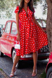 Elegant Vacation Polka Dot Bandage V Neck A Line Short Sleeve Dress