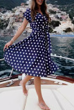 Elegant Vacation Polka Dot Bandage V Neck A Line Short Sleeve Dress