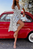 Elegant Vacation Polka Dot Bandage V Neck A Line Short Sleeve Dress