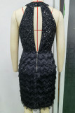 Sexy Party Solid Sequins Sequined Halter Wrapped Skirt Dresses
