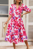 Bohemian Elegant Floral Contrast V Neck A Line Dresses