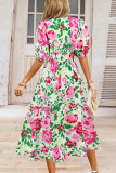 Bohemian Elegant Floral Contrast V Neck A Line Dresses