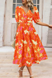 Bohemian Elegant Floral Contrast V Neck A Line Dresses