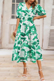 Bohemian Elegant Floral Contrast V Neck A Line Dresses