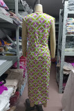 Celebrities Elegant Geometric Print Contrast V Neck One Step Skirt Dresses