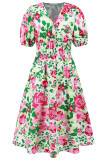 Bohemian Elegant Floral Contrast V Neck A Line Dresses