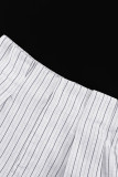 Casual British Style Striped Buttons Asymmetrical V Neck Long Sleeve Two Pieces