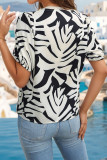 Casual Geometric Print Buckle V Neck Tops