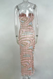 Sexy Vacation Geometric Print Fold Strapless One Step Skirt Dresses