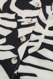 Casual Geometric Print Buckle V Neck Tops
