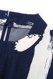 Casual Vacation Geometric Print Bandage Pocket O Neck Loose Jumpsuits