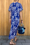 Casual Vintage Geometric Print V Neck A Line Short Sleeve Dress