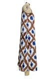 Casual Geometric Print Patchwork V Neck Sling Dresses